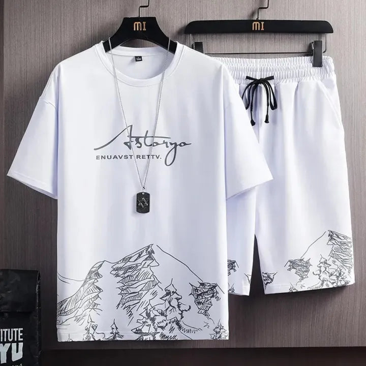 White Mountains Digital Printed Summer Tshirt and Short Tracksuit for mens