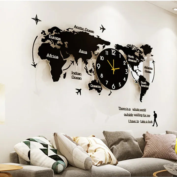 US World Map 3D Wooden Wall Clock