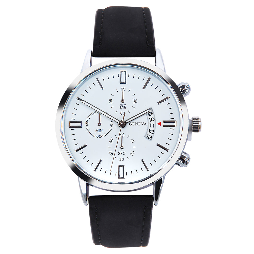 Men Luxury Leather Strap Watches Quartz Stainless Steel Dial Casual Watch