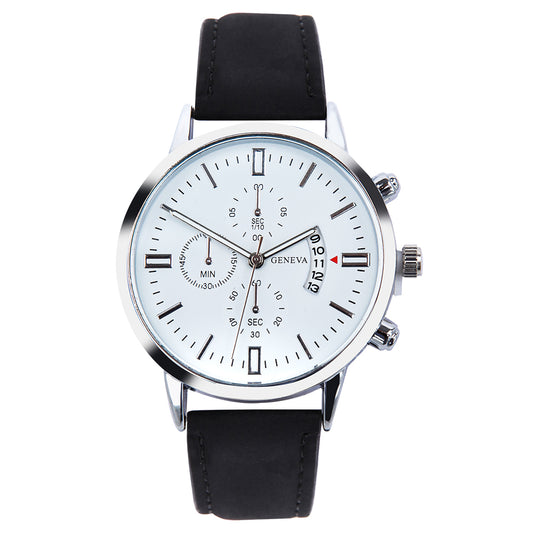 Men Luxury Leather Strap Watches Quartz Stainless Steel Dial Casual Watch