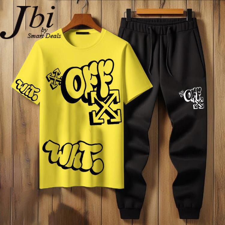 Off White Printed Sylish Graphics Printed Track Suit Half Sleeves.