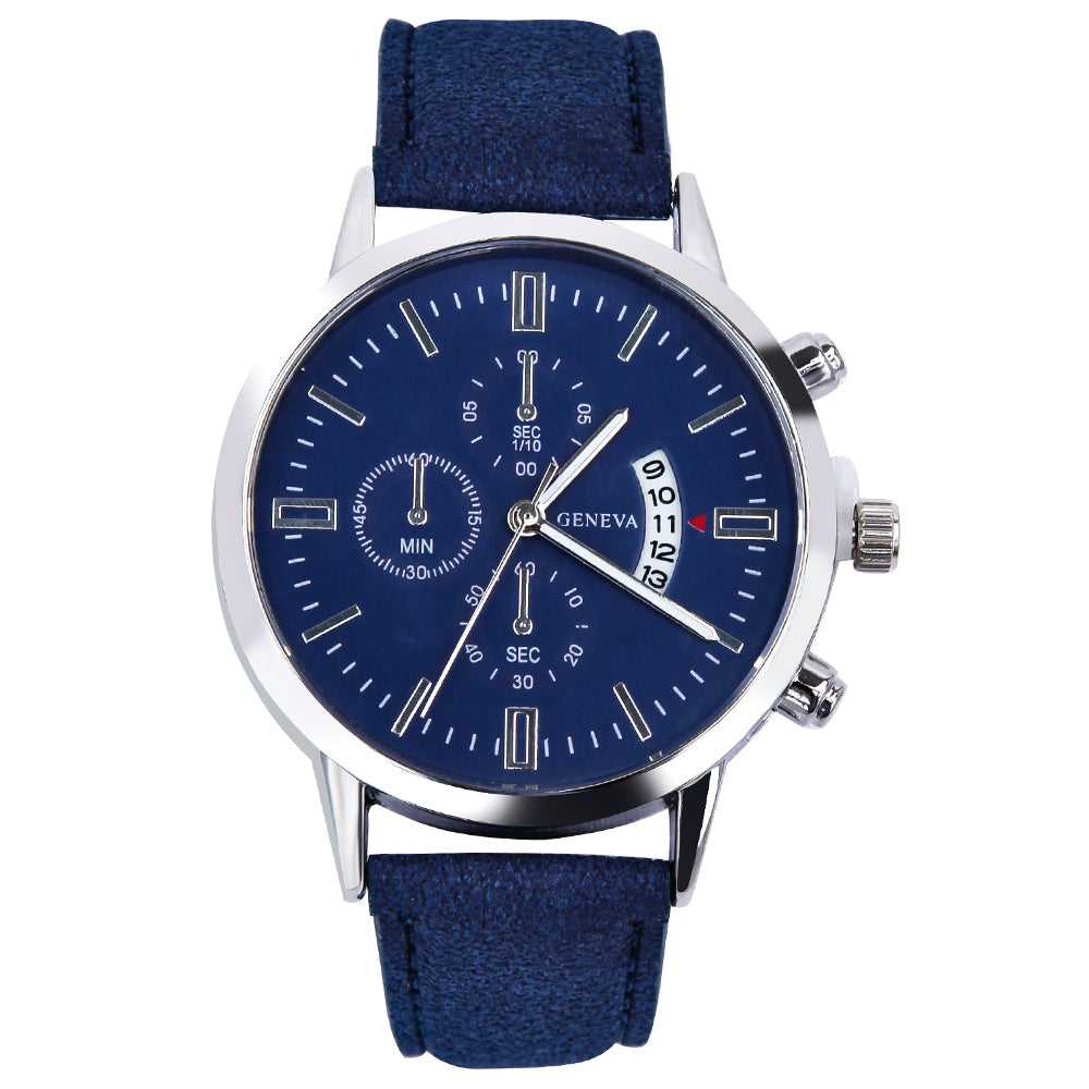 Men Luxury Leather Strap Watches Quartz Stainless Steel Dial Casual Watch