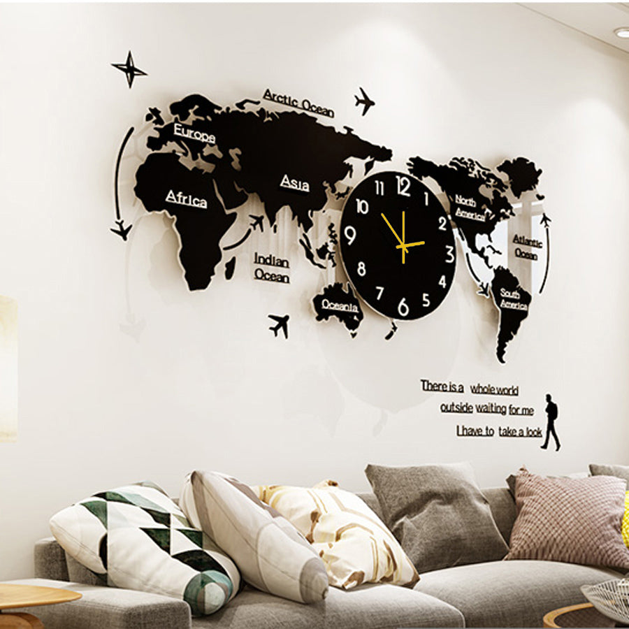 US World Map 3D Wooden Wall Clock