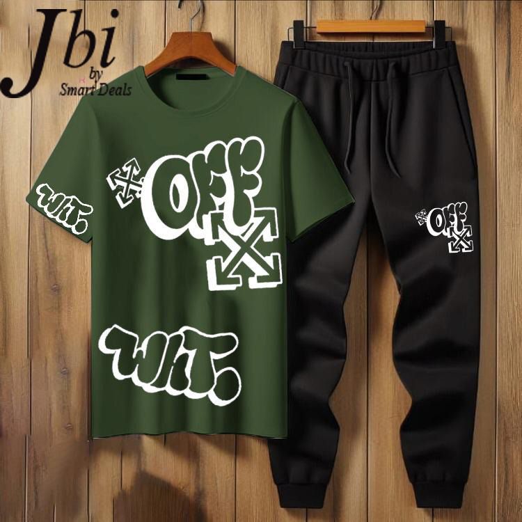 Off White Printed Sylish Graphics Printed Track Suit Half Sleeves.
