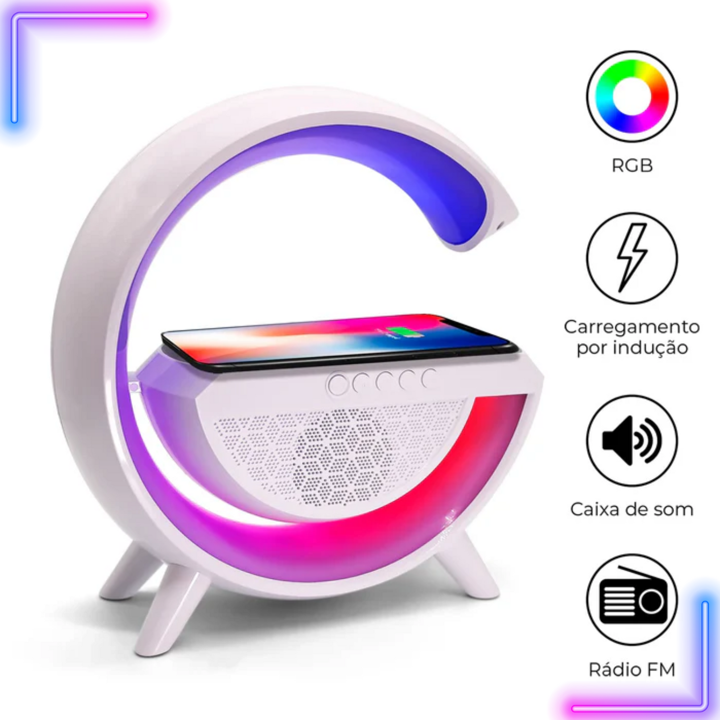 G Shape Lamp + Speaker With Wireless Phone Charging