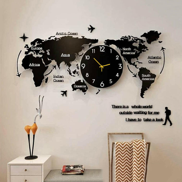 US World Map 3D Wooden Wall Clock