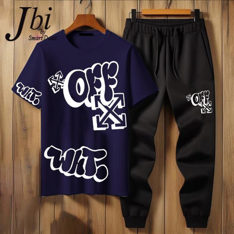 Off White Printed Sylish Graphics Printed Track Suit Half Sleeves.