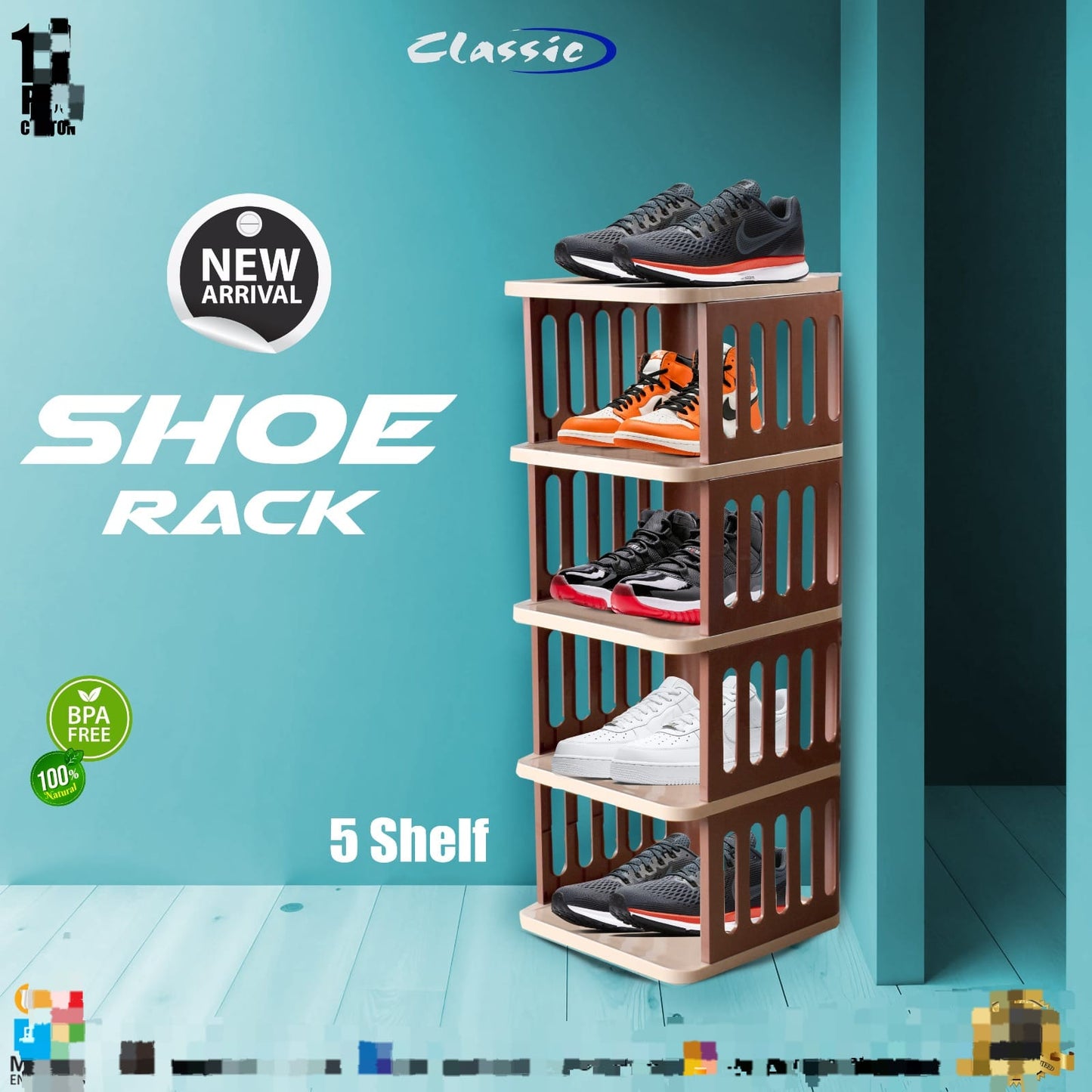 Classic 5-Shelf Shoe Rack – BPA Free, Durable & Space-Saving Organizer